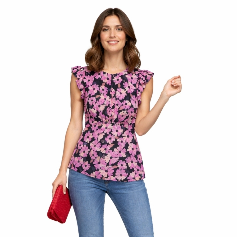 Kate Spade Wallflower Silk Chiffon Shell Blouse 14 Floral Pink